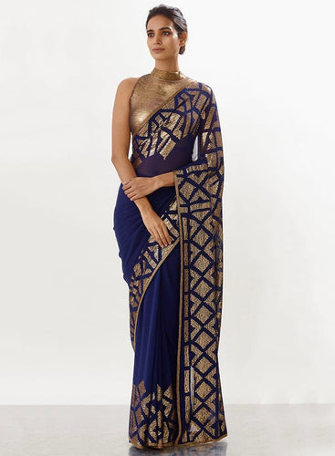 Celebrity inspired blue sequins saree