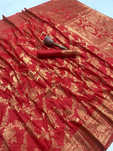 Red banarasi silk saree