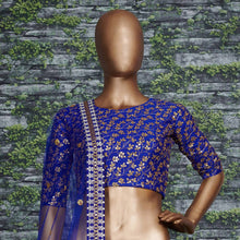 Sabyasachi inspired blue floral raw silk Lehenga