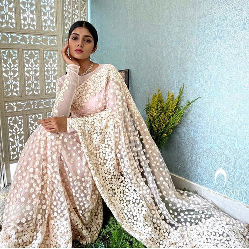 Floral and beads galore saree