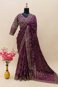 Magenta Kasturi silk sequinned saree