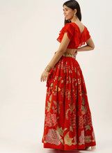 Floral sequinned Lehenga in red