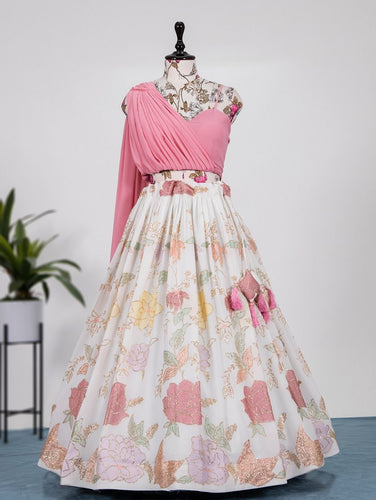 Indo western: Readymade floral stitched sweetheart Lehengas