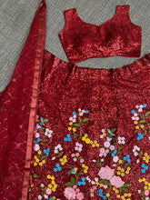 Deep red floral and sequins Lehenga