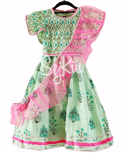 Mint green floral lehenga 5-6 YRS