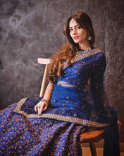Sabyasachi inspired blue floral raw silk Lehenga