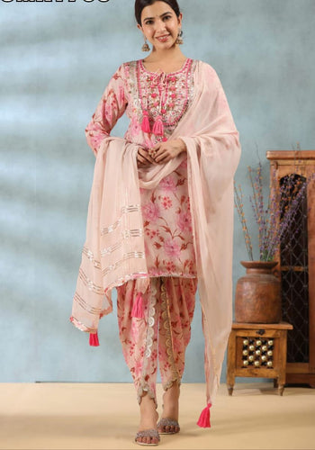 Floral print muslin dhoti suits