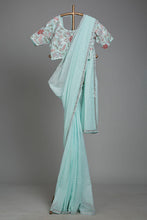 Aqua green mirror work saree