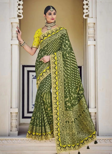 Ethnic collection - Green resham designer silk saree