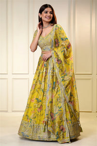 Lime Green Floral Printed Lehenga