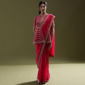 Organza saree with readymade peplum style blouse