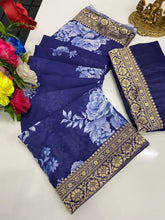 Digital floral sarees with beautiful border - lots of colours